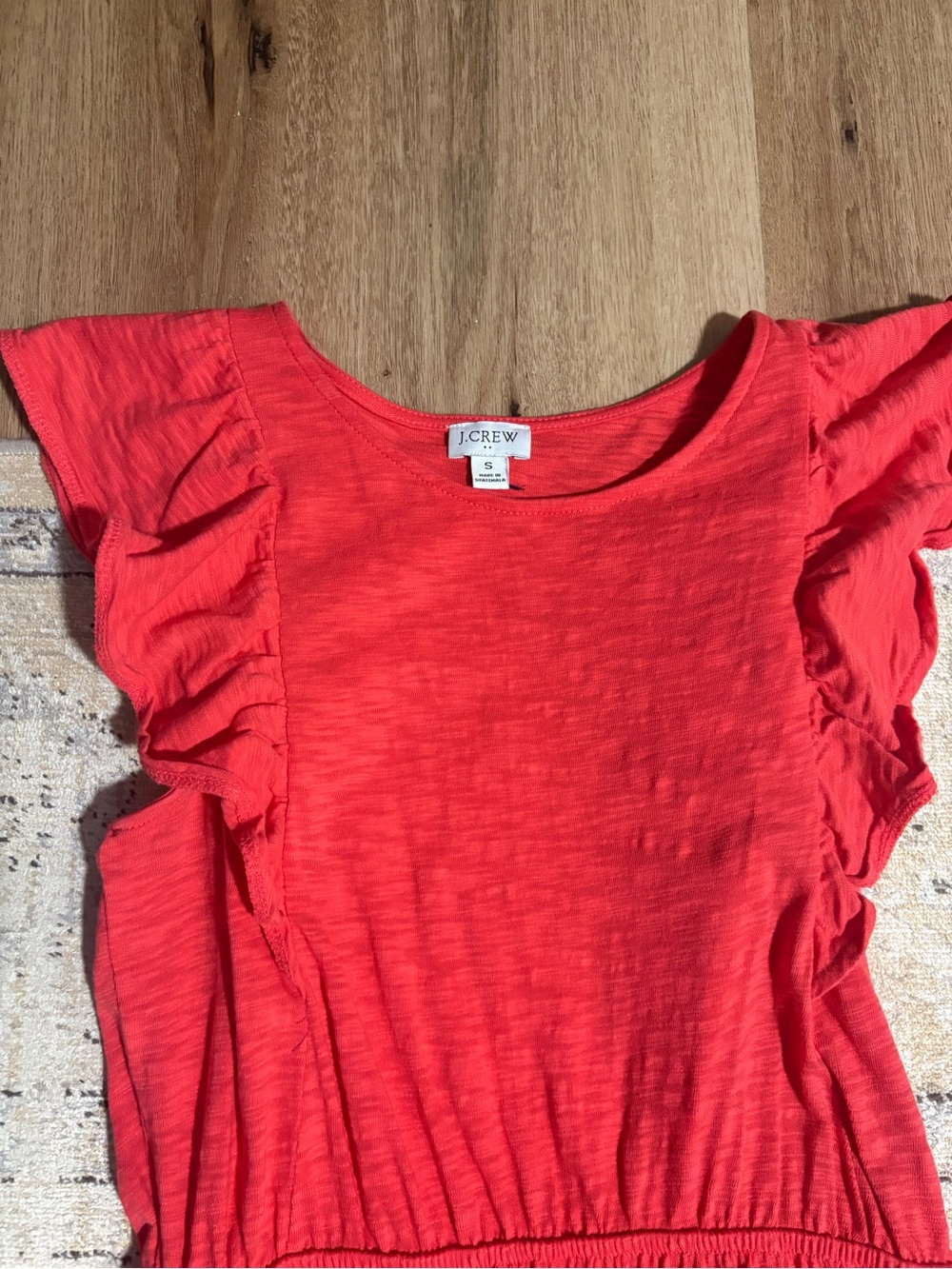 J. Crew Coral Ruffle-Sleeve Crop Top